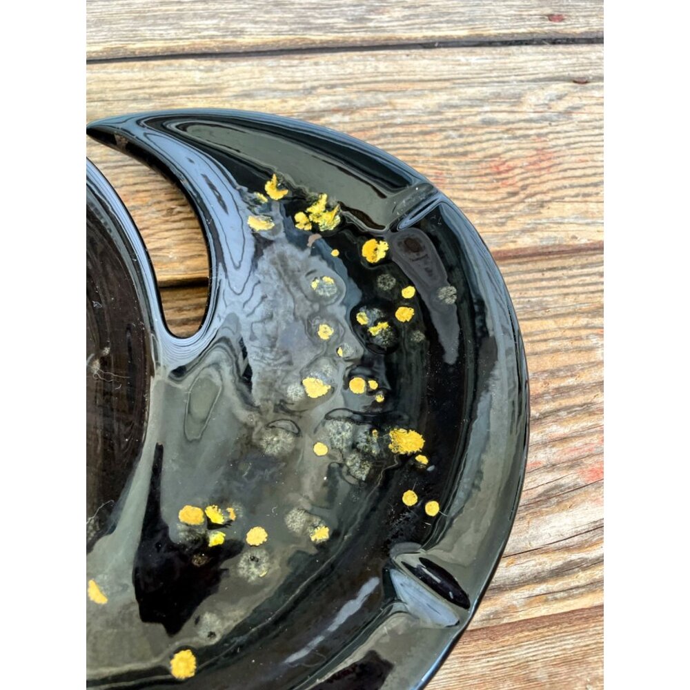 Vintage MCM Black/Gold Ceramic HUGE ashtray Boomerang Atomic 14x9" - Picture 11 of 13